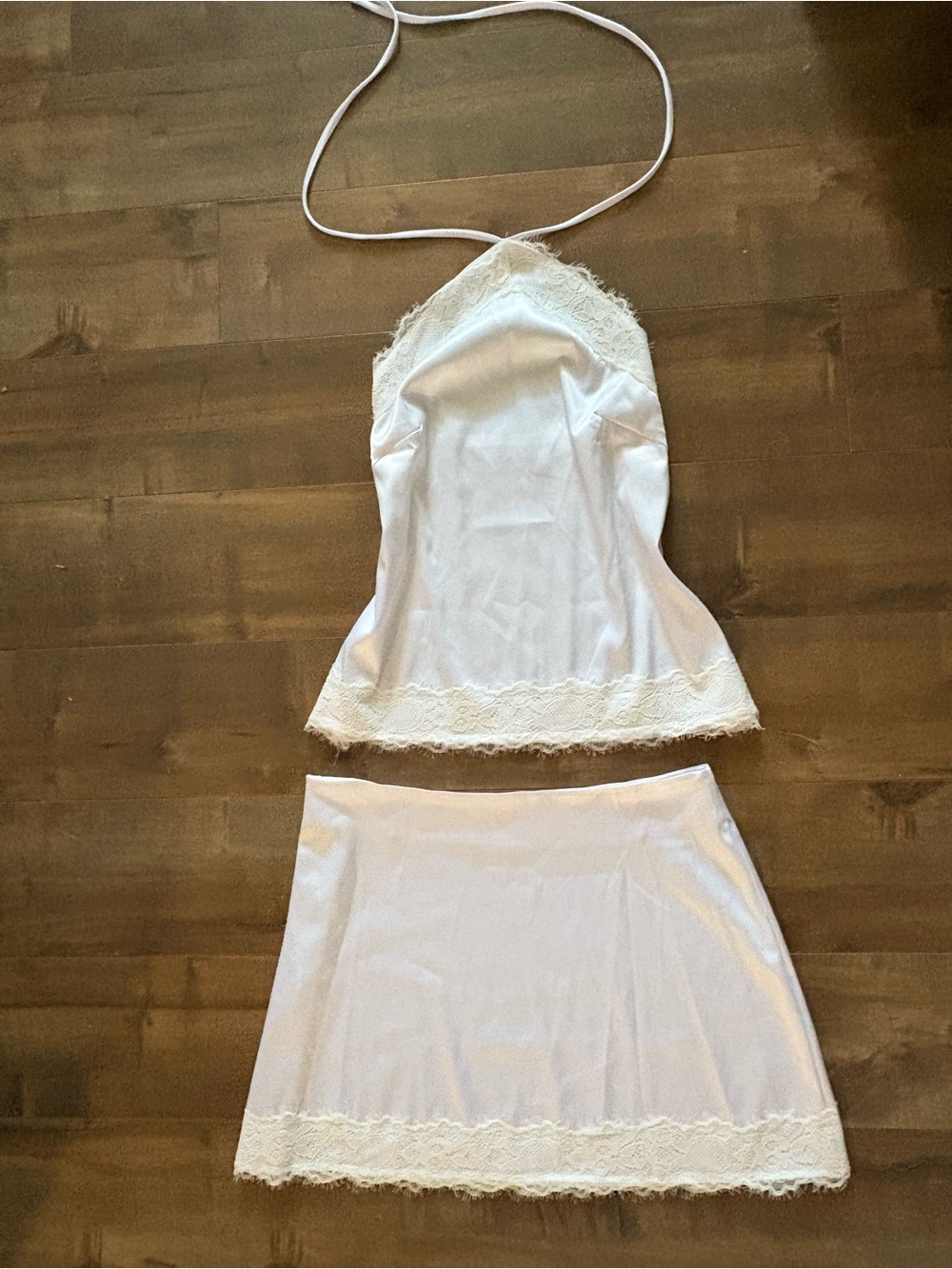 White Lace-Trim Halter Top and Skirt Set - Women Skirt